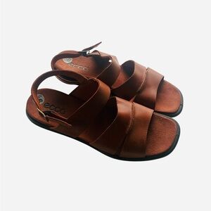 Ecco Fisherman Cognac Leather Strappy Slingback Sandals Women Size 10